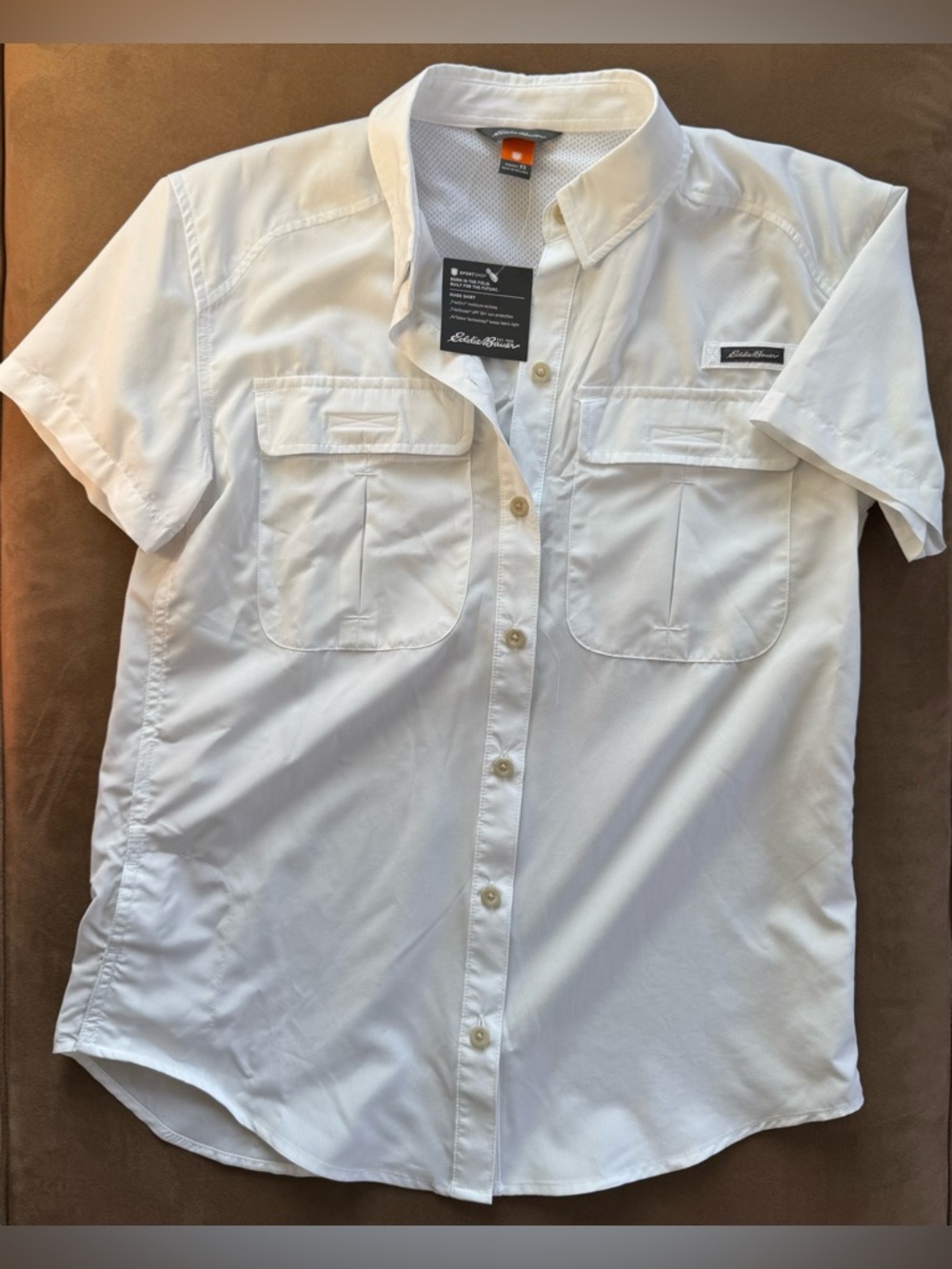 NWT Eddie Bauer White Short-Sleeve Button-Down Camp Shirt